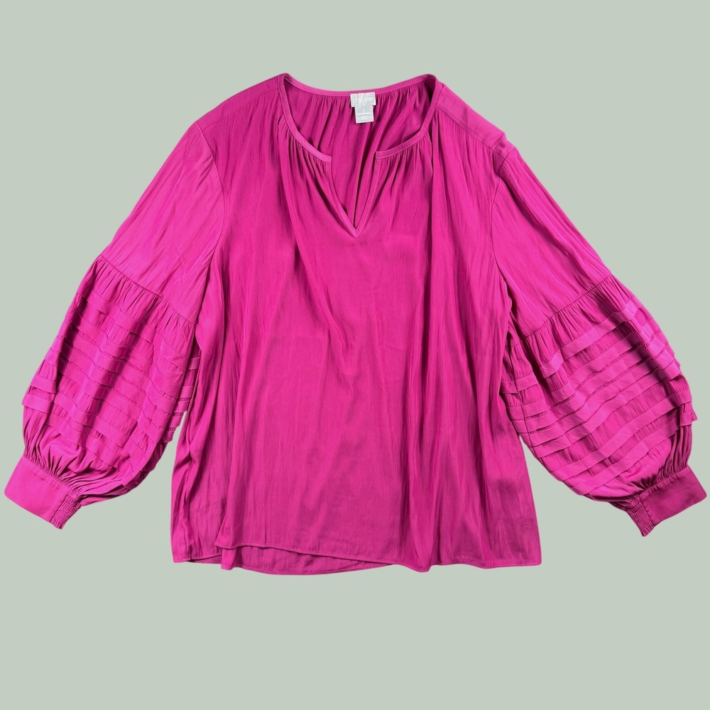 Chico's Blouse Womens 3 XL 16 18 Magenta Pink Tiered Balloon Sleeve Pullover